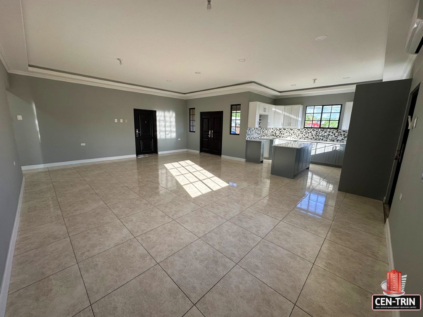 Open concept kitchen with large island in the center