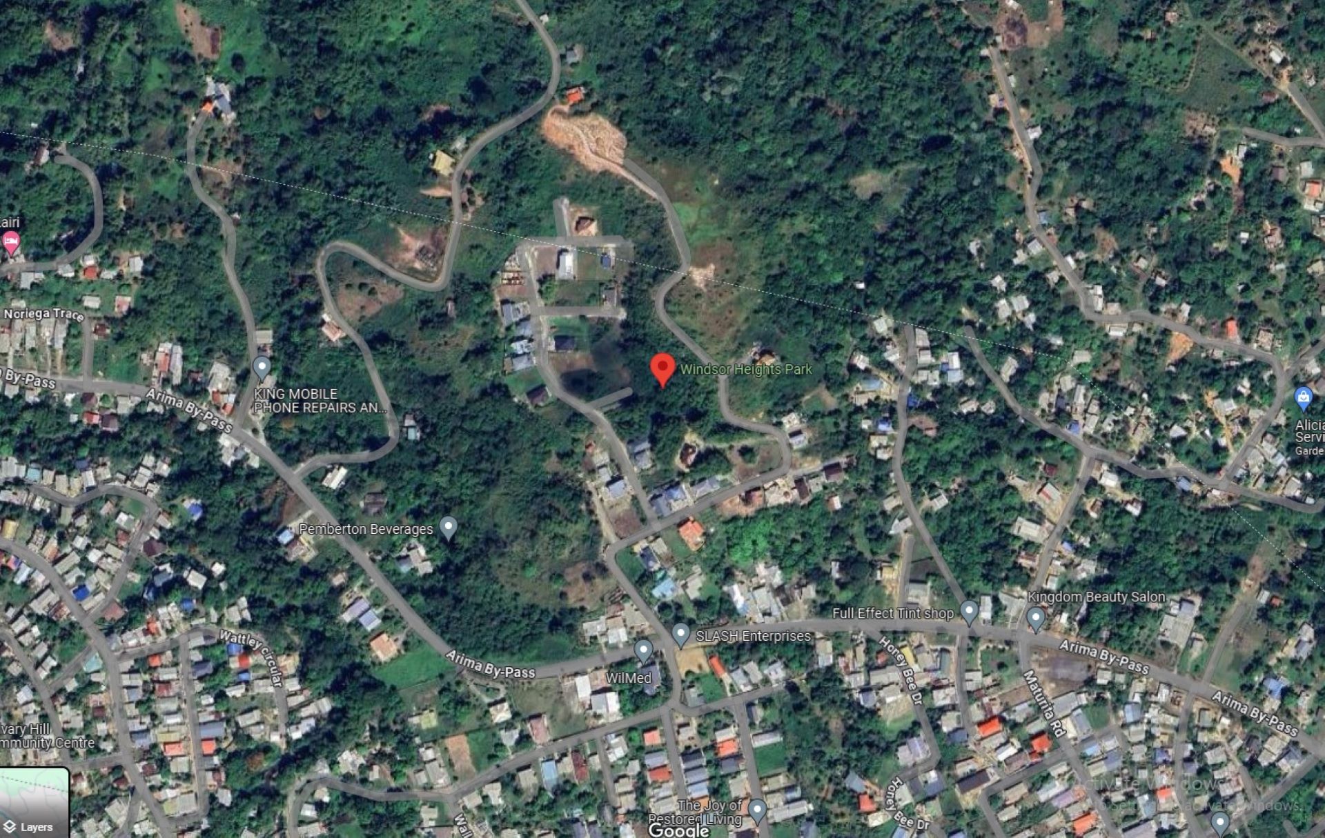 Aerial view of gated community land for sale in Windsor Heights, Arima by Cen-Trin Real Estate