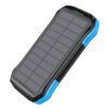 A black F16W solar powered power bank with a solar panel on the top and multiple ports on the front.
