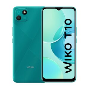Close-up of Wiko T10 phone, sleek design, slim profile.