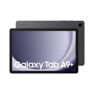 Samsung Galaxy Tab A9+ tablet in hand, showcasing its sleek design and large display.